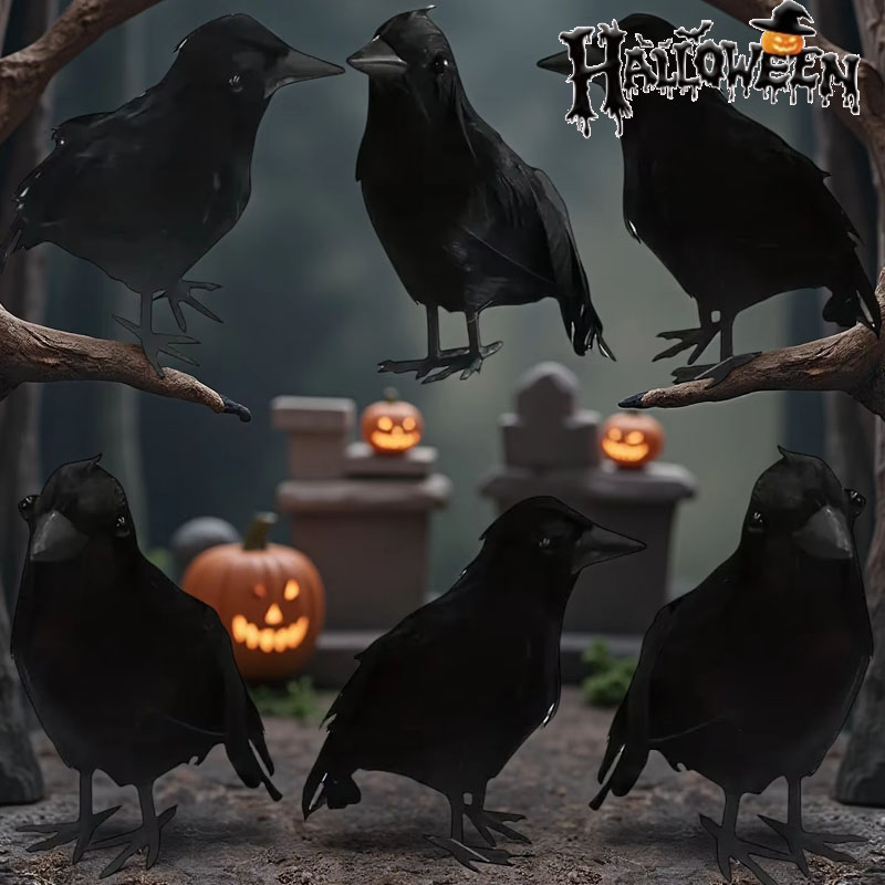 Home Decor Halloween - 1PC Lifelike Black Crow Decor Flocked