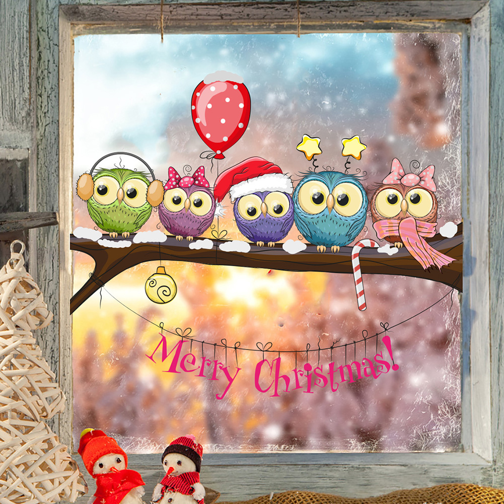 Home Decor Window Blinds - Christmas Owl On Branch Wall Stickers
