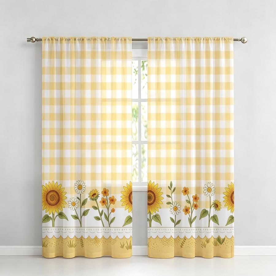 2PCS Digital Print Sheer Curta - огляд і ціна Home Decor Wall Panels