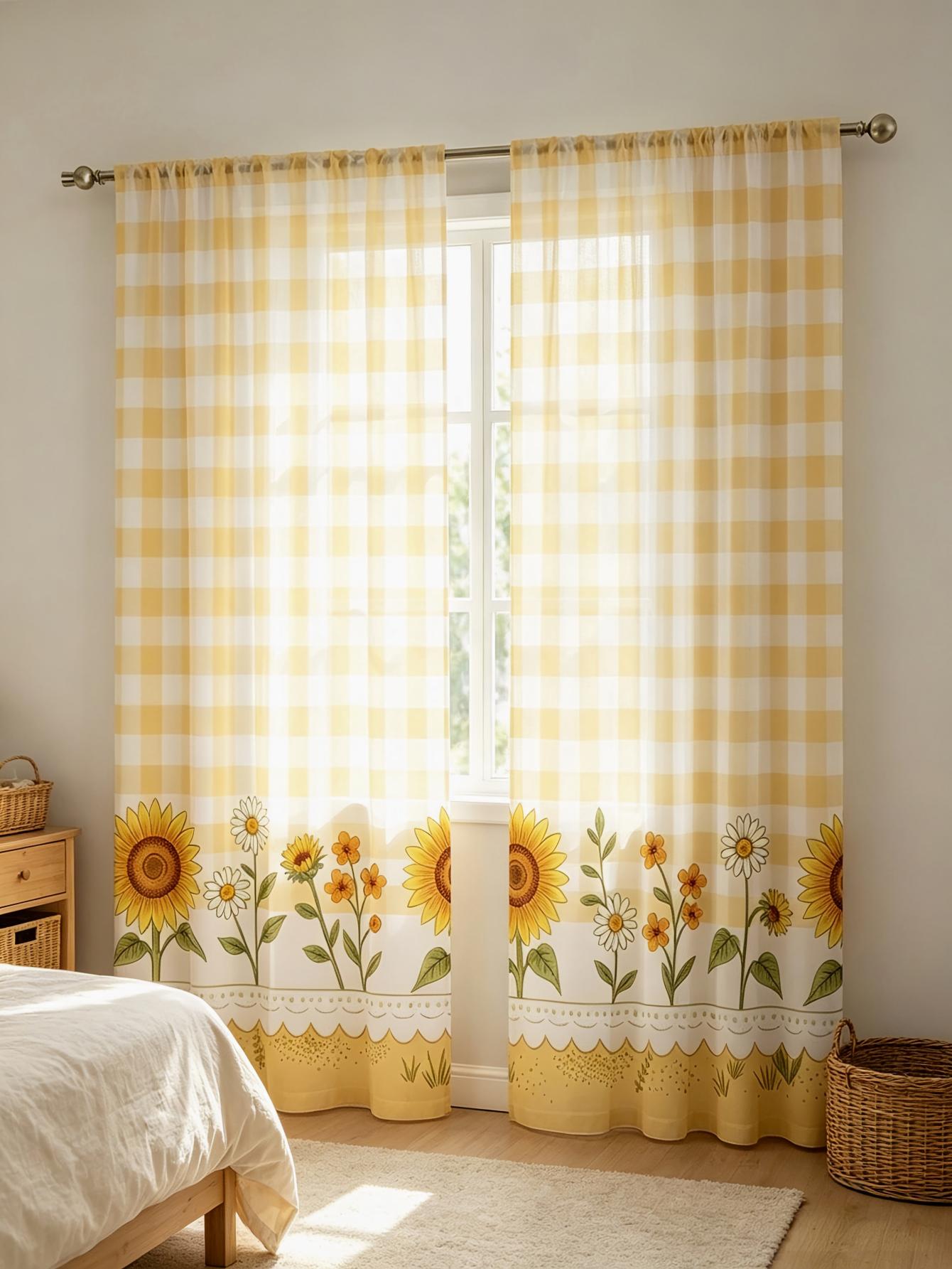 2PCS Digital Print Sheer Curta - огляд і ціна Home Decor Wall Panels