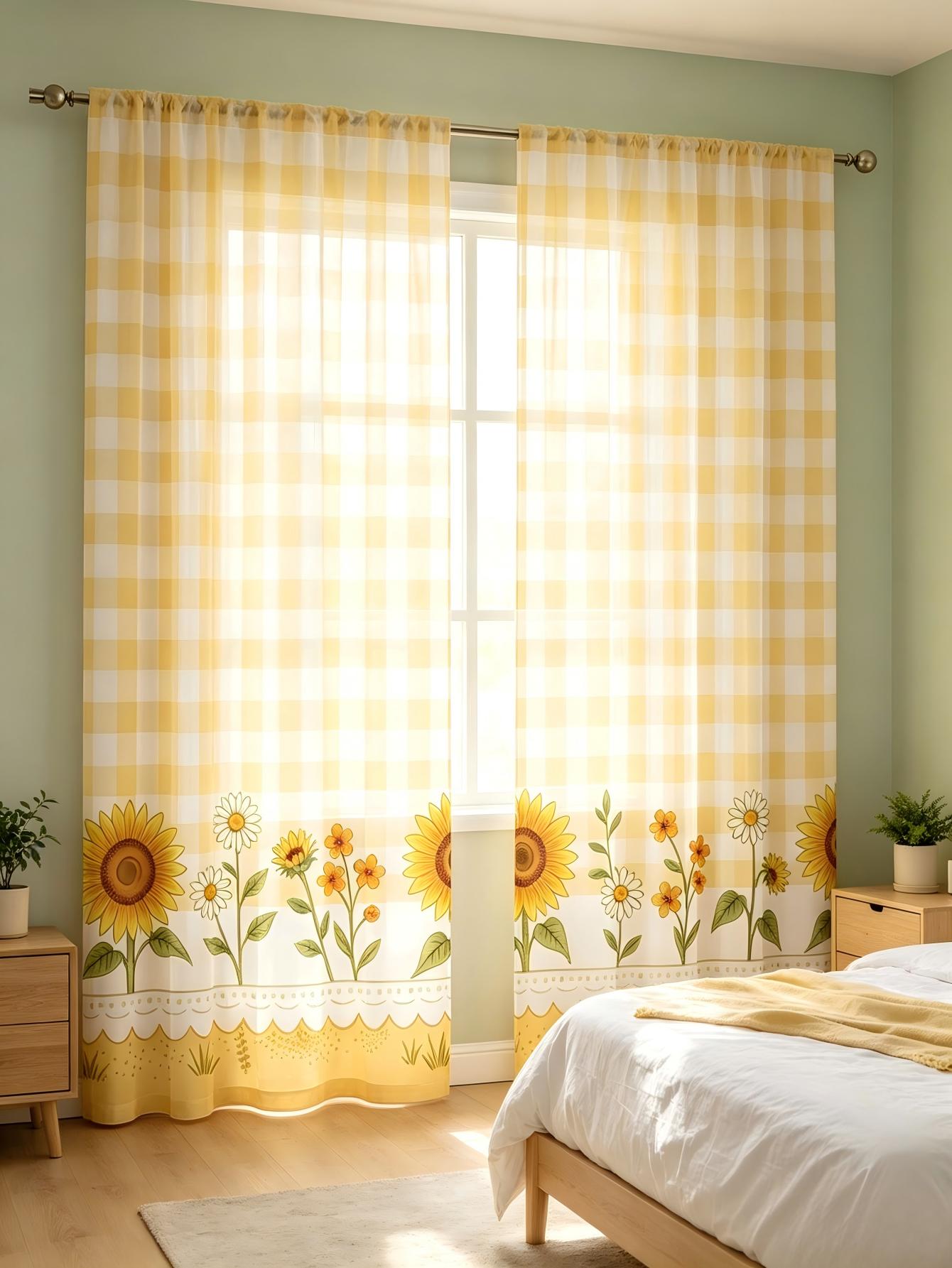 2PCS Digital Print Sheer Curta - огляд і ціна Home Decor Wall Panels