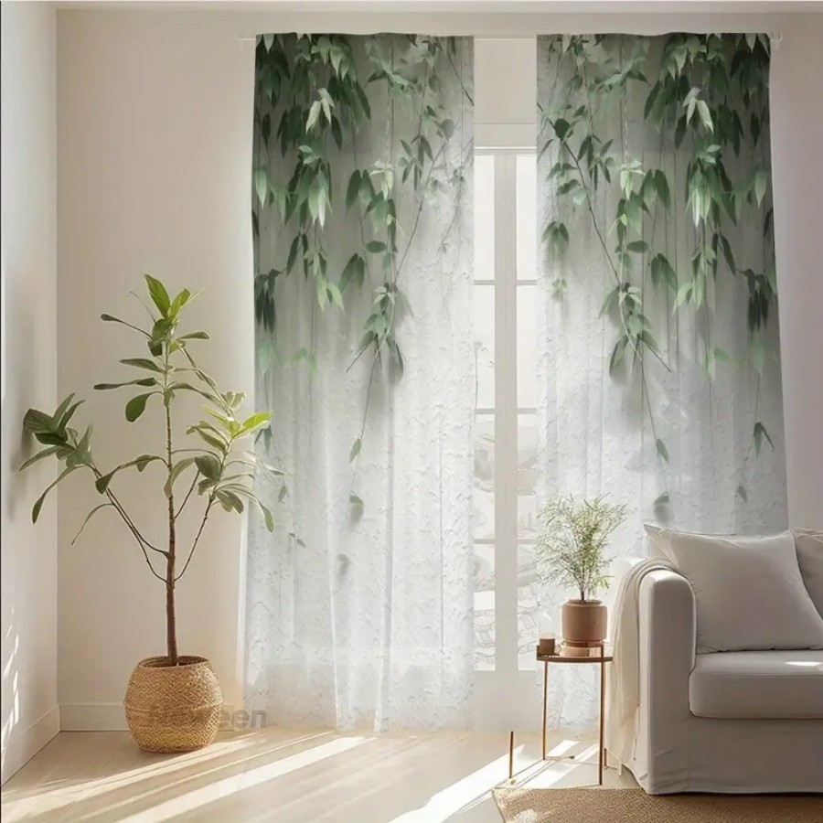 2PCS Digital Print Sheer Curta - огляд і ціна Home Decor Wall Panels