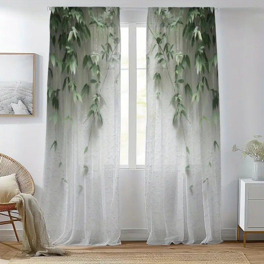 2PCS Digital Print Sheer Curta - огляд і ціна Home Decor Wall Panels